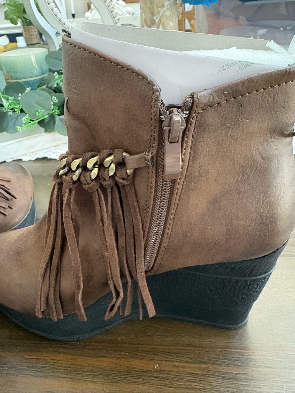 Sbicca Brown Fringe Ankle Booties with Braided Accent - Picture 3 of 5